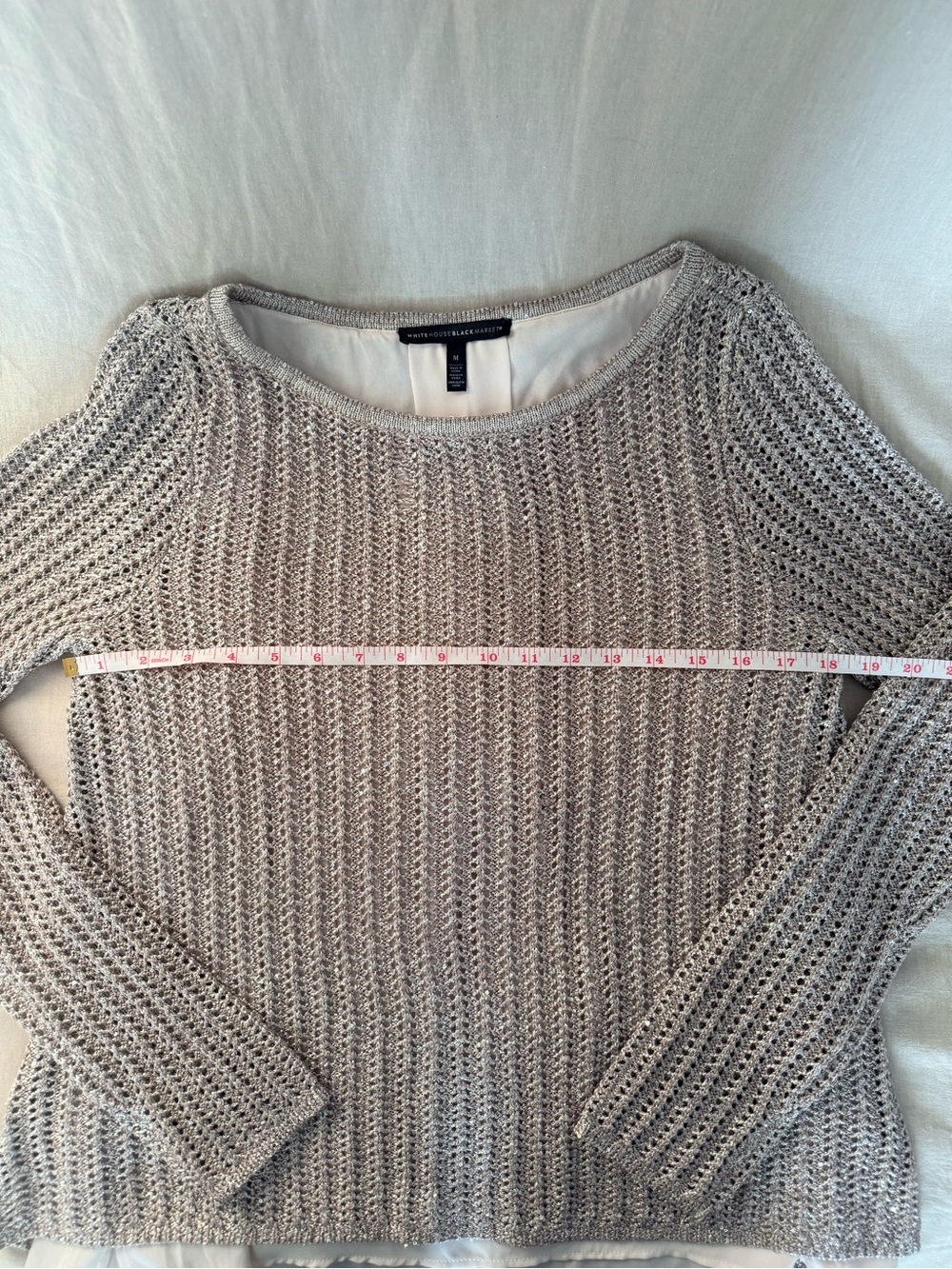 White House Black Market | Champagne Sequin Sweater | Split Back Chiffon Lining - Picture 9 of 14